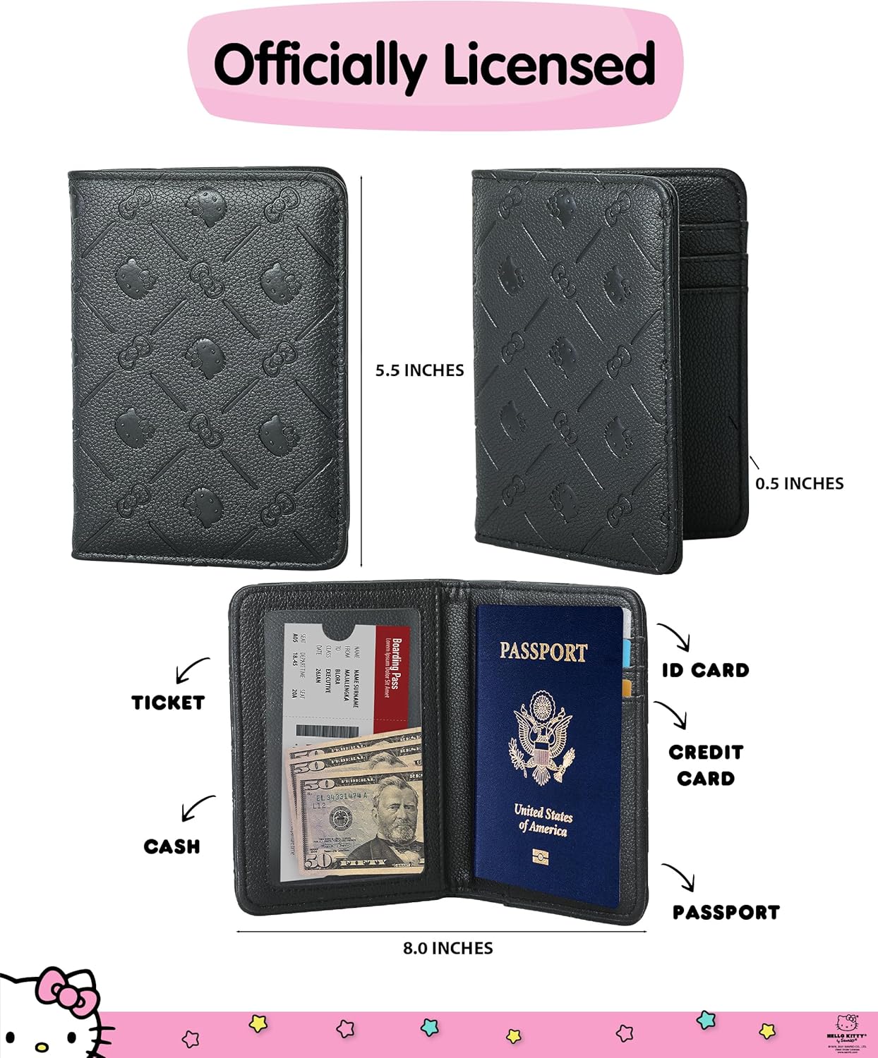Hello Kitty Passport Holder for Travel Official License, Black Passport Cover for Women, Sanrio Gifts - Image 3