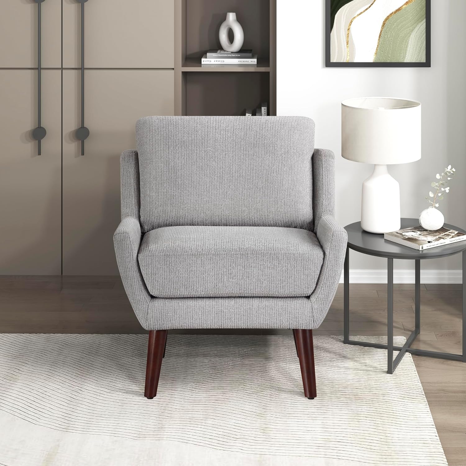 Lexicon Modern Wingback Accent Chair, Chenille Fabric Upholstered Lounge Reading Arm Chair, Solid Wood Legs for Living Room, Bedroom, Supportive Padded Pocket Coil Seat, Easy Assembly, Gray