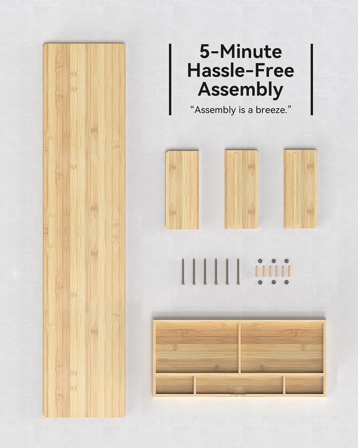 Bamboo Monitor Stand with Large Storage Drawer, 42 Inch Ergonomic Computer Riser for Desk, Screen Shelf with 5 Compartments for Keyboard & Stationery Organization Keyboard Storage