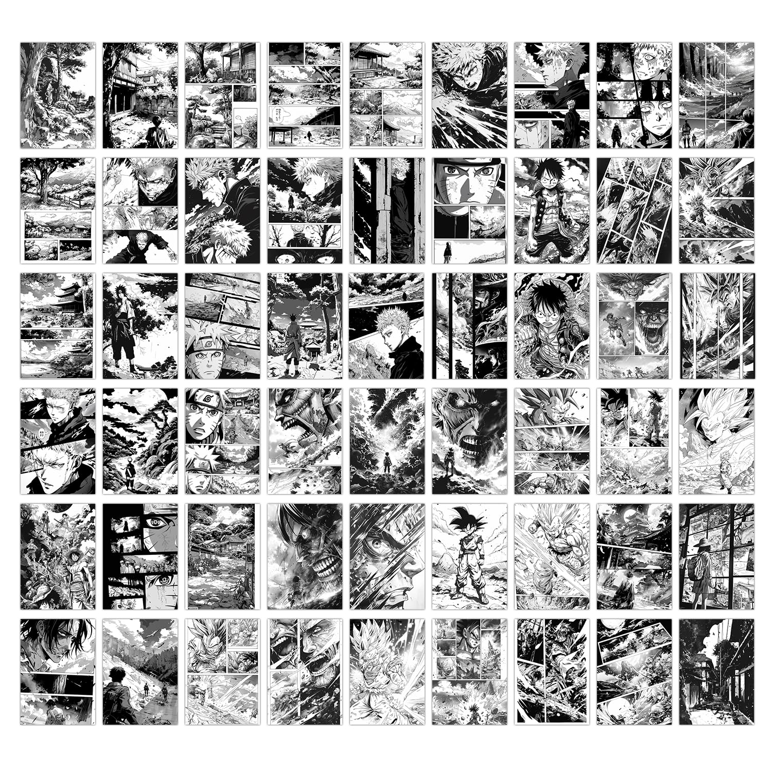 Wallgasm Anime Manga Poster Set - Set of 54, 4 x 6 Inches Posters|Anime Posters For Room, Living Room, Office Dragon Ball Z, Naruto, Death Note, One Piece, Attack on Titans