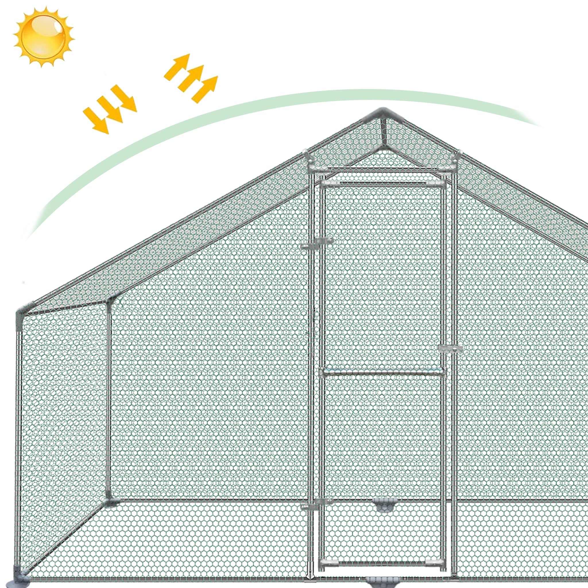 FIVMEN Recinzione per Pollaio 3x2x2 m Recinto Pollaio in Metallo 6 m² Gabbie per Pollame con Tetto di Protezione Solare, Porta e Sbarre Recinto Esterno Gabbie per Polli Stalle per Pollame