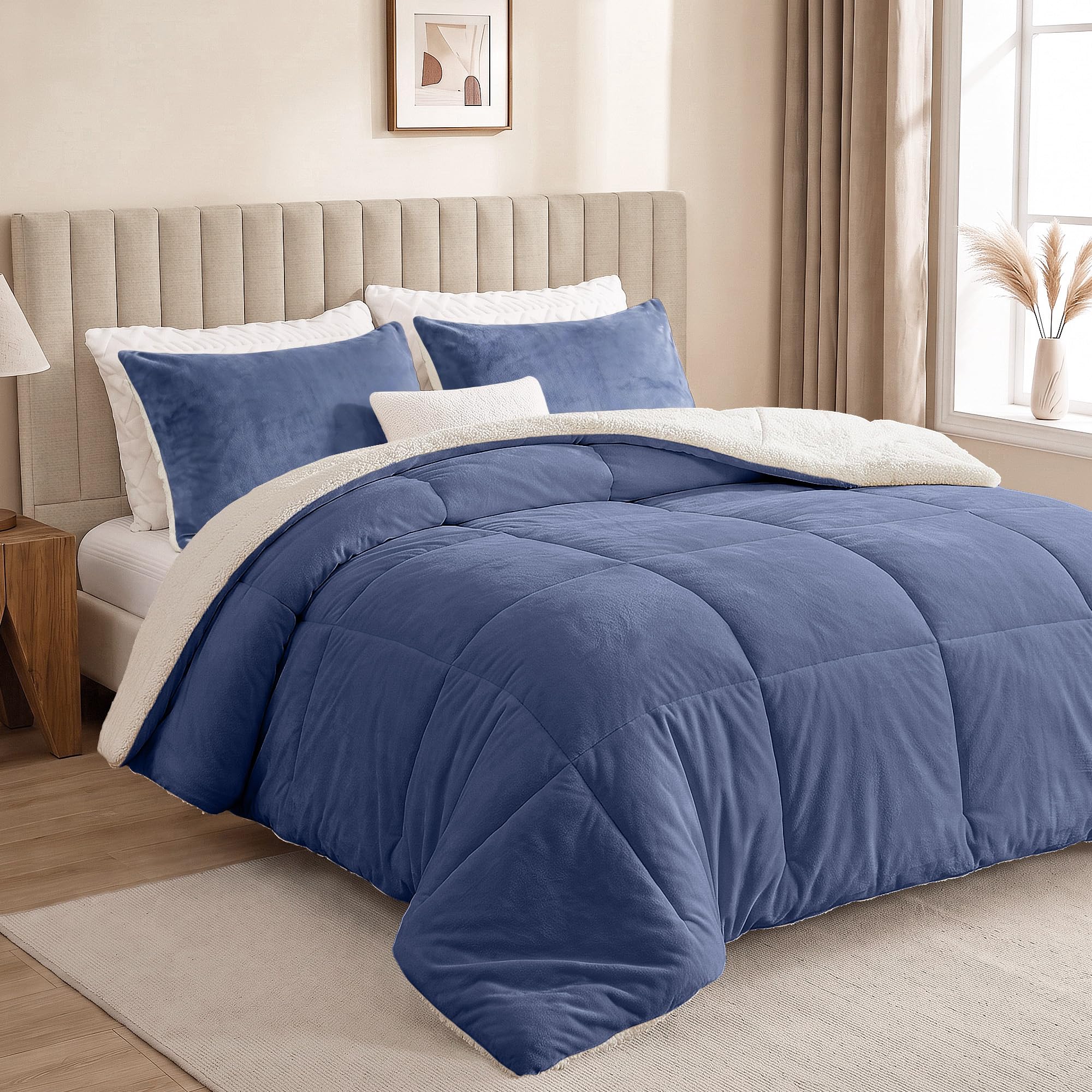 Fluffy Sherpa King Comforter Set - Black -10