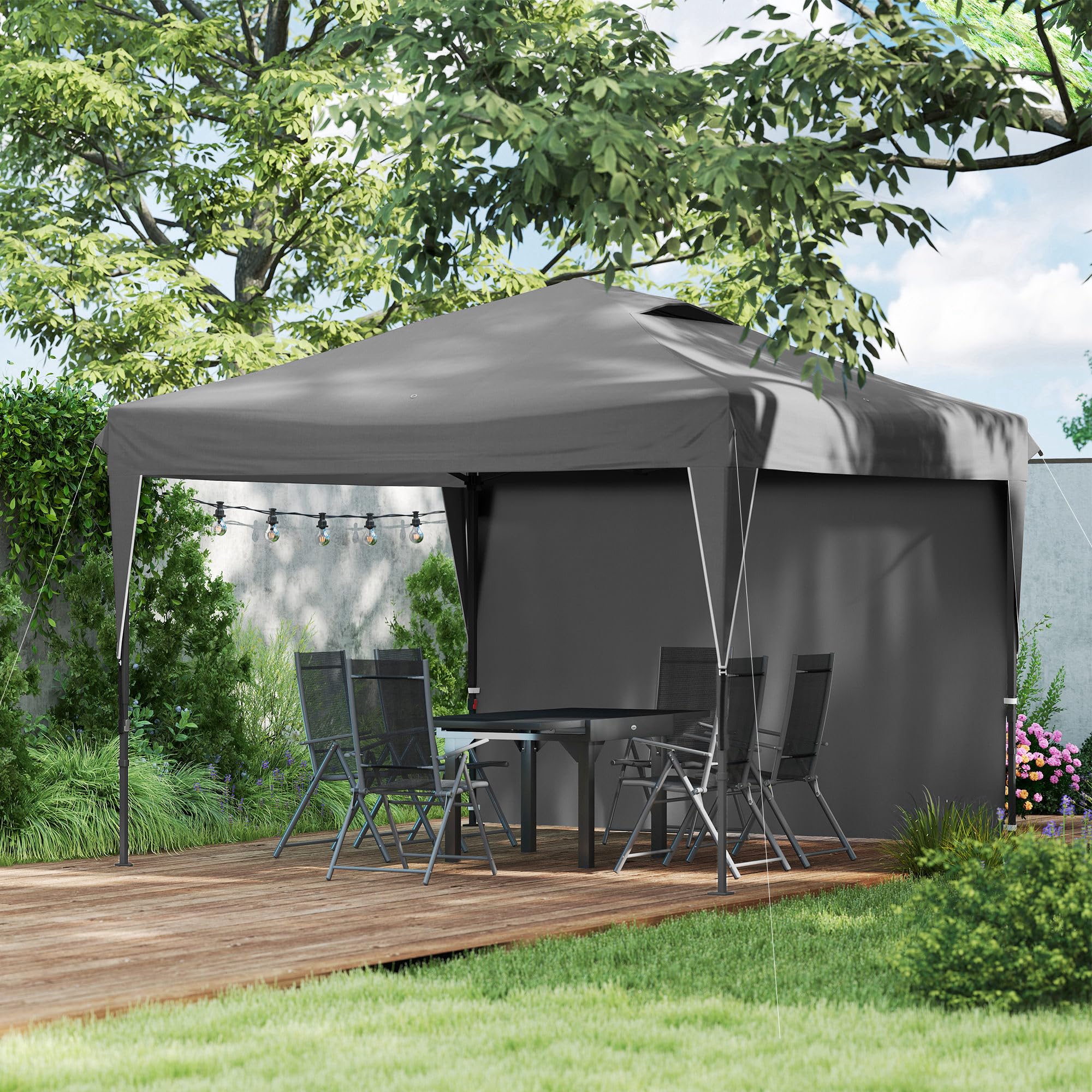 Outsunny Tonnelle Pop-Up Pliant Paroi Latérale Amovible 3x3x2,65m Gris