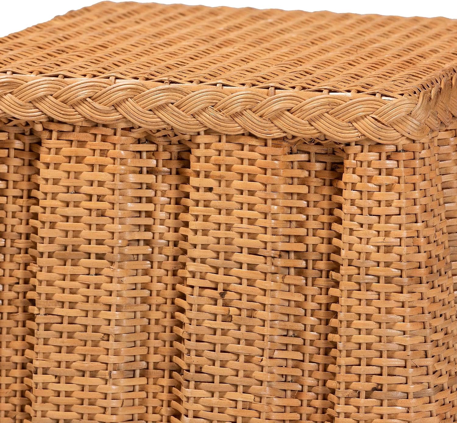 Bali & pari Andrea Natural Rattan End Table - Handwoven Wicker Accent Table with Pleated Skirt, Boho Coastal Side Table