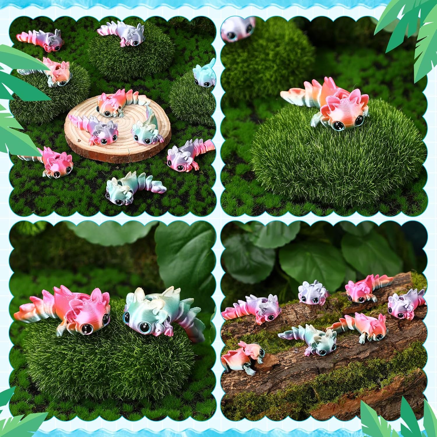 Soulchen 12 Pcs 3D Printed Axolotl Figures Charms Sensory Mini Fidget for Axolotl Party Favors Birthday Party Supplies Tiny Animal Figures for Christmas (Satin Ombre)