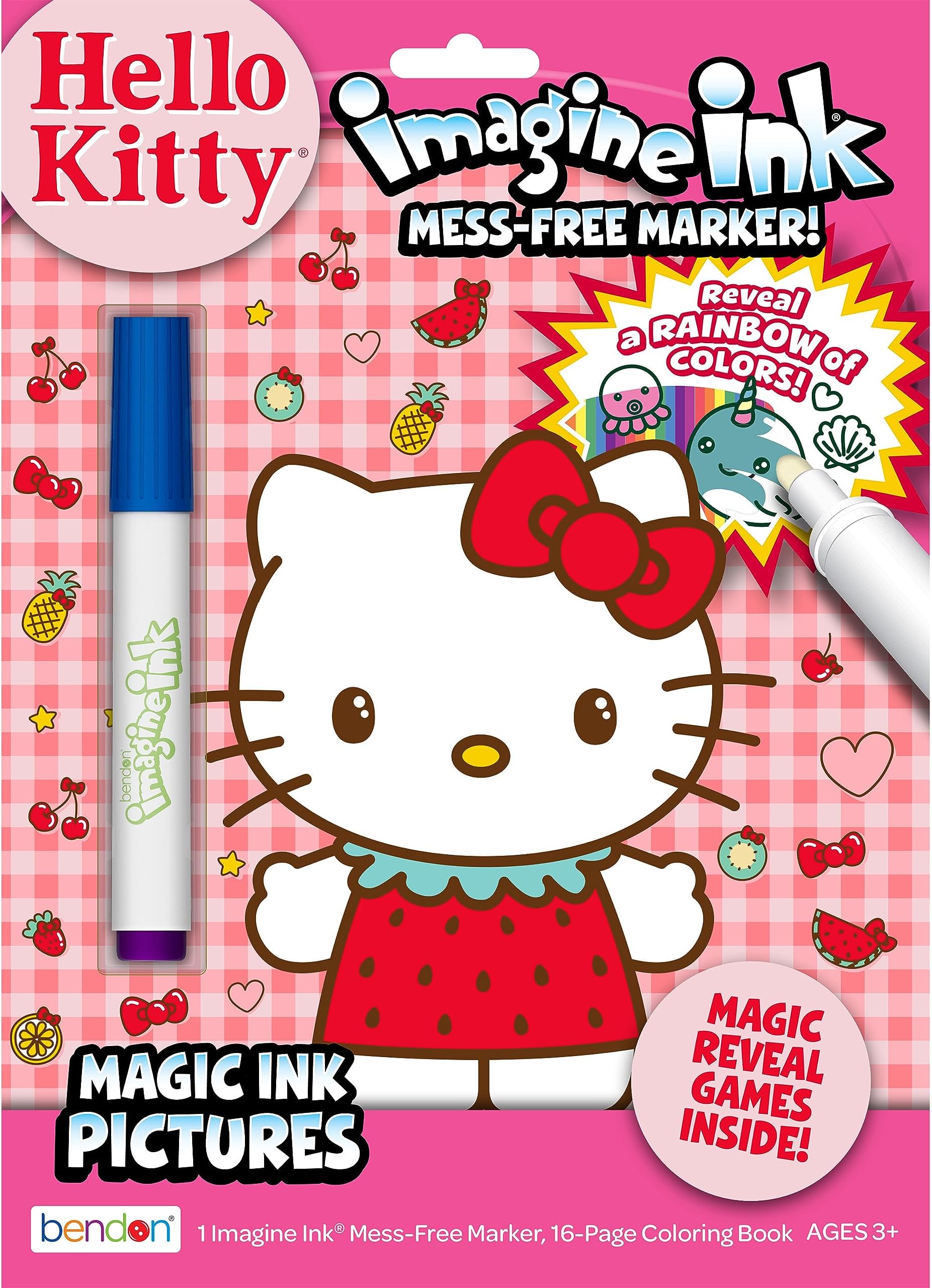 Hello Kitty 16 Page Imagine Ink Coloring Book with Mess Free Marker, Full Size, Bendon 59014