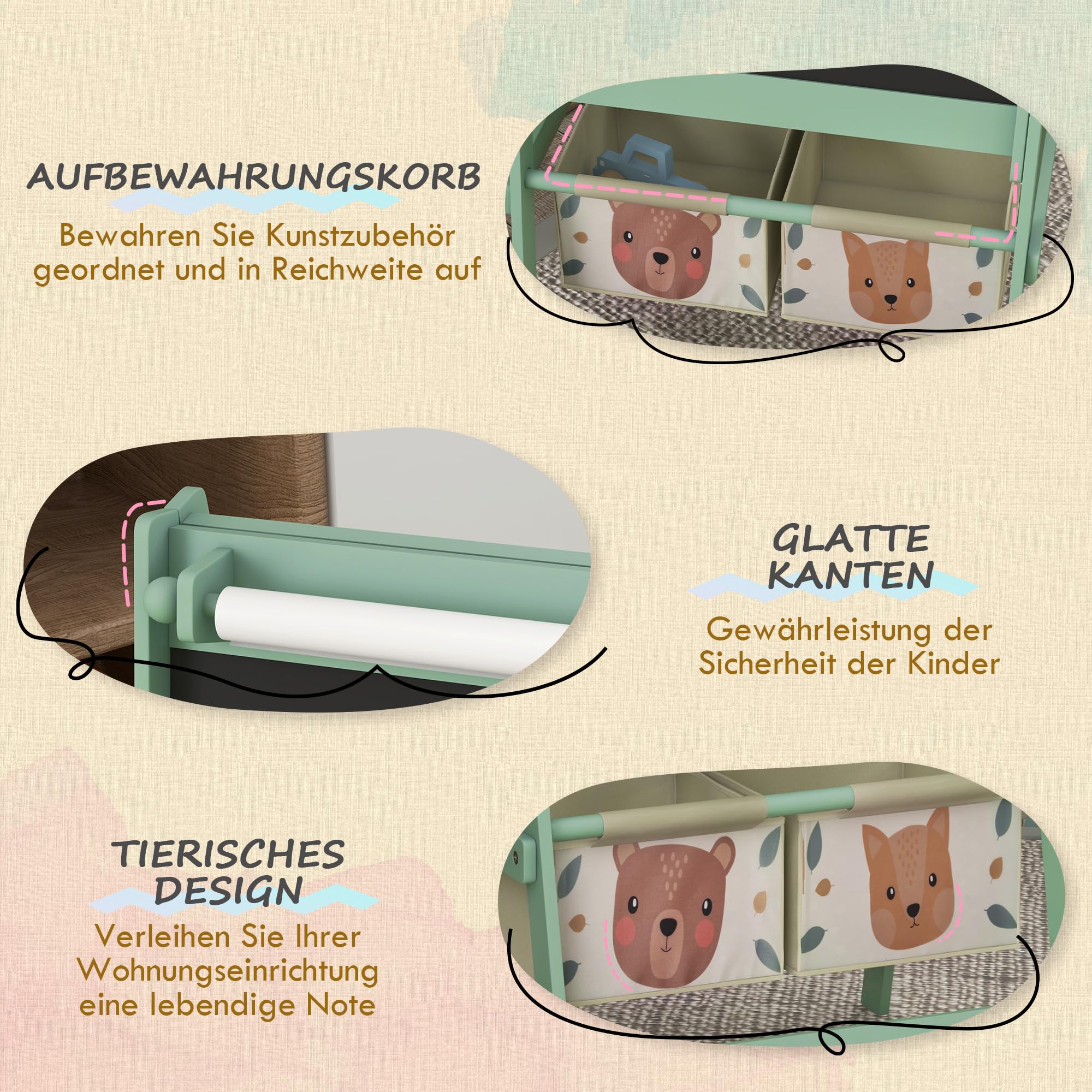 AIYAPLAY Kinder Staffelei, Kindertafel Doppelseitige Whiteboard und Tafel Standtafel mit Papierrolle, inkl. Zubehör für Kinder Jungen & Mädchen 3-8 Jahre