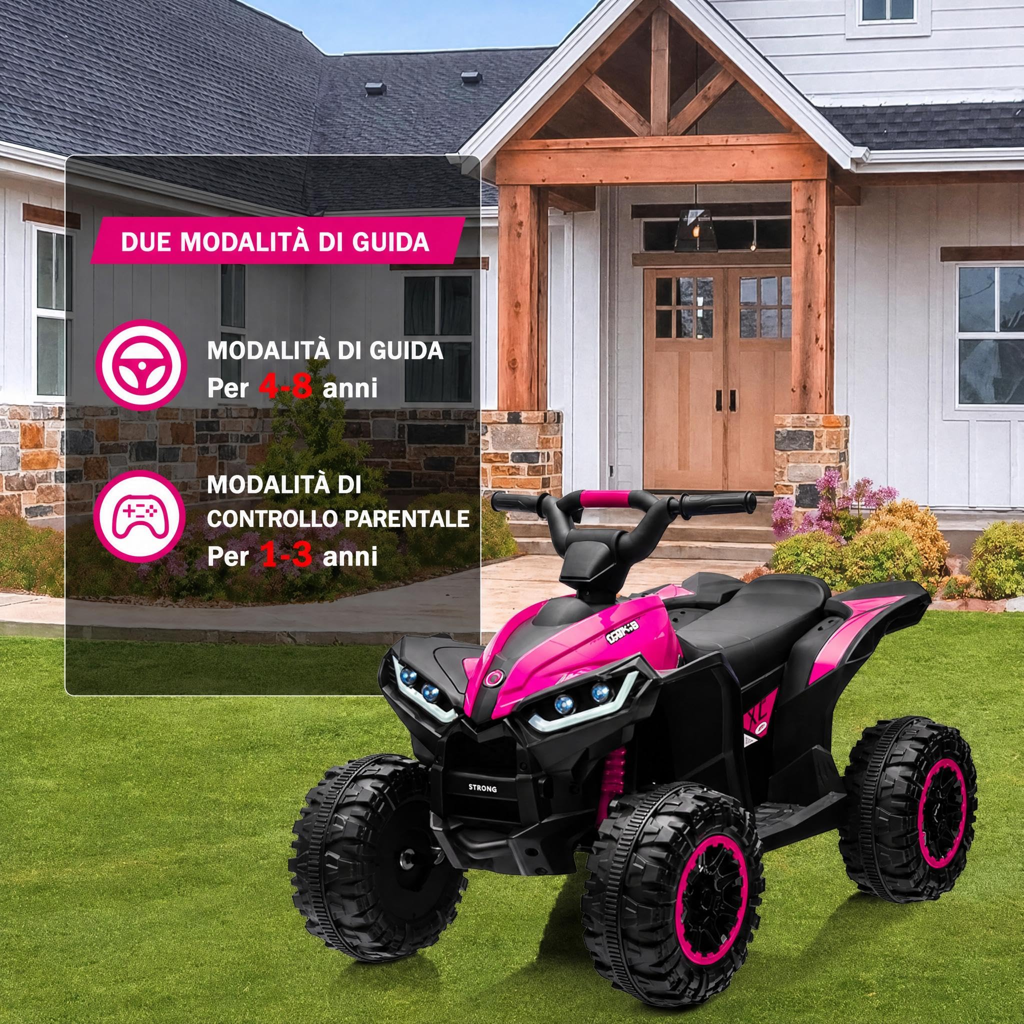 Garvee Quad Elettrico per Bambini 12V ATV con Doppio Motore 35W | Mini Quad con Fari LED, Musica, Clacson, Telecomando, USB, Velocità 3–6km/h, Carico 30kg, per Bambini 3-8 Anni, Rosa