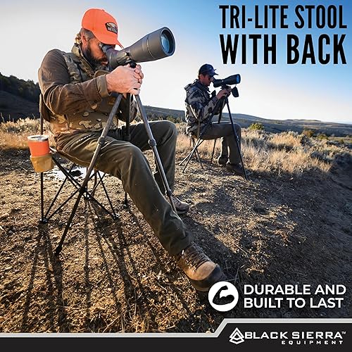 Miniatura 5 de Black Sierra XL - Taburete de caza con trípode con respaldo, silla de pesca portátil ligera con portavasos y correa de transporte, soporta 225