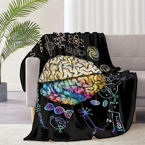 Manta suave y divertida de ciencia y arte del cerebro colorida, manta mullida para niños, niñas y mascotas (40 x 30 pulgadas)