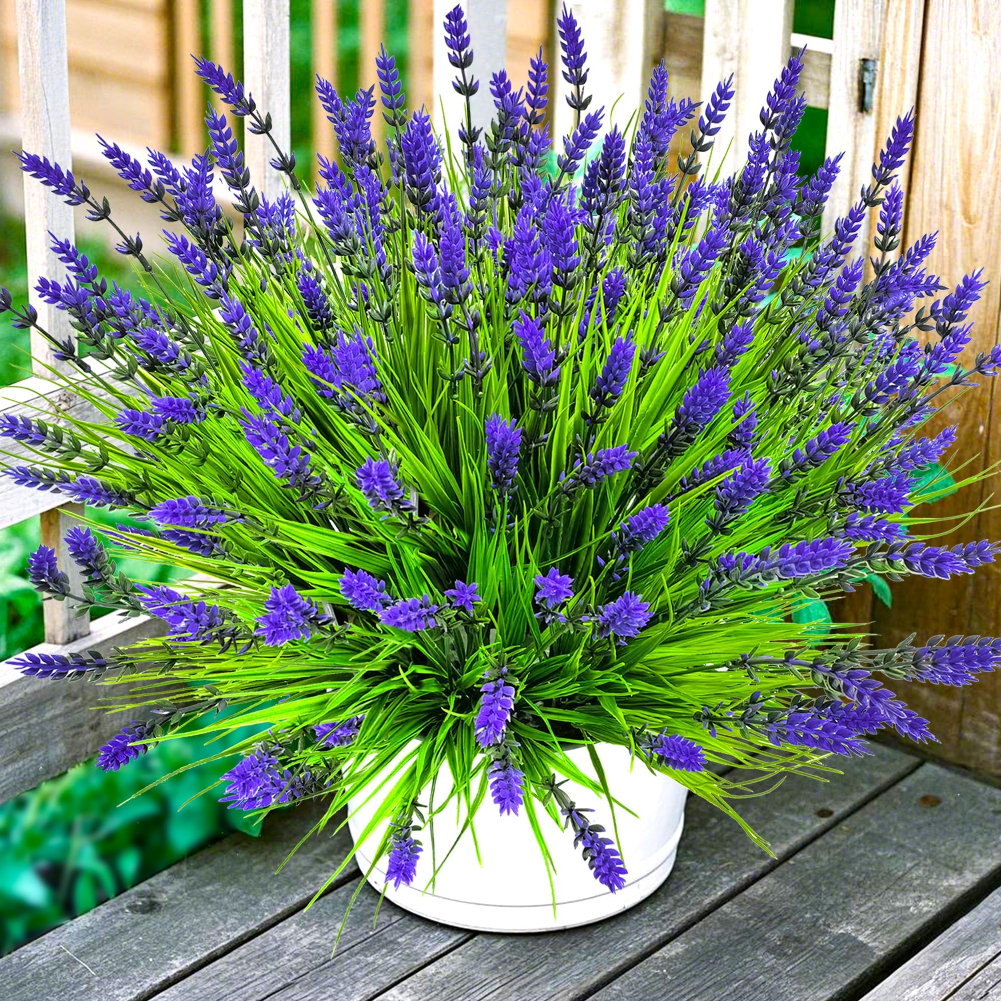TSTWETO Artificial Plants Outdoor, 22 Pcs Fake Flowers UV Resistant Outdoor Artificial Lavender Flowers, Plastic Faux Plants for Porch Garden Planter Yard Window Box