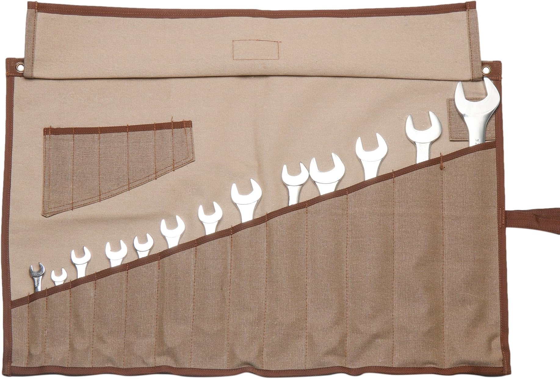 Eximius Ex 0405 Wrench/Tool Roll 14+6 Pockets of 100% Dyed and sand Washed Cinnamon Brown 15 Oz Cotton Canvas