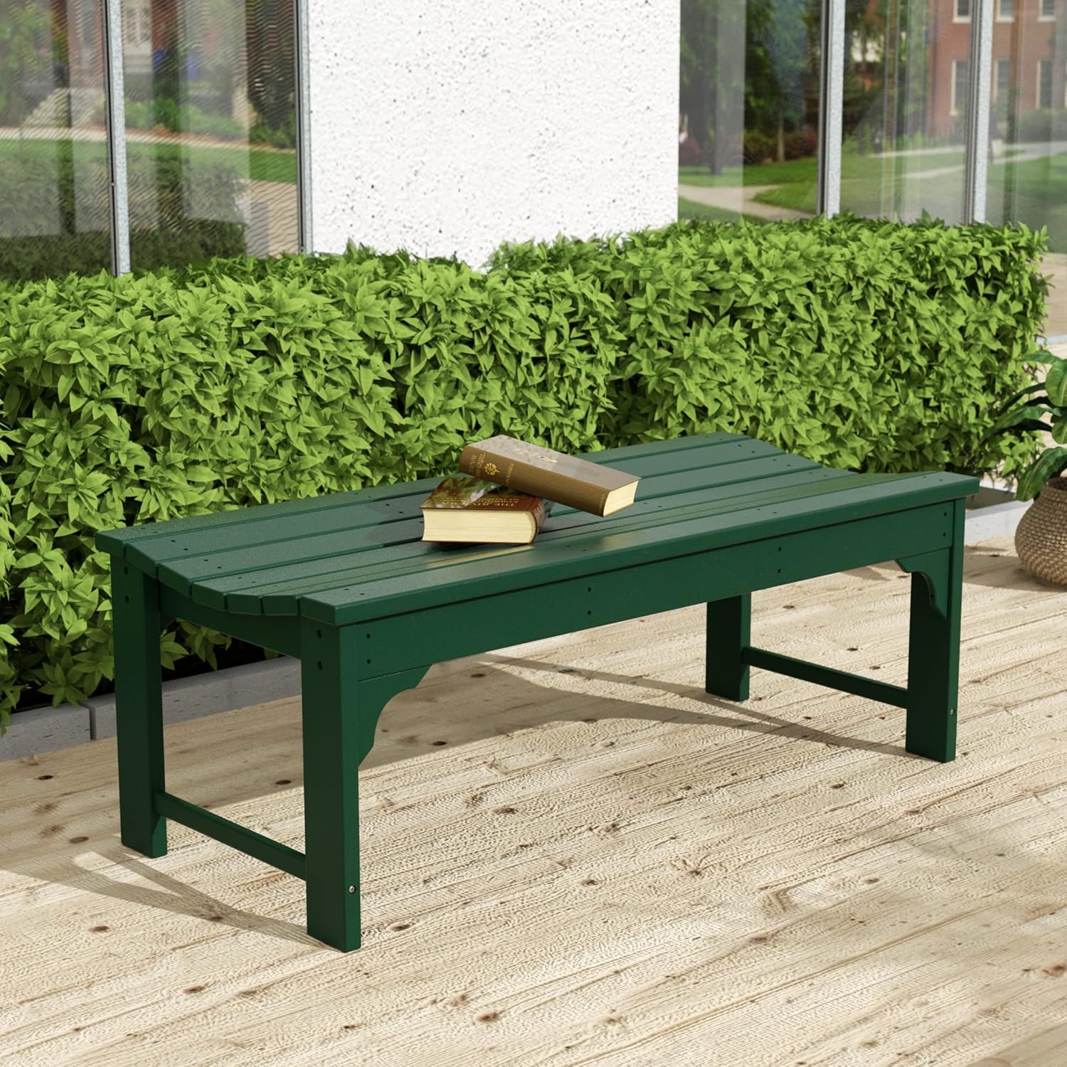 WO Home Furniture Outdoor 46" Backless HDPE Adirondack Bench, Poly Lumber Seat for Patio, Backyard, Balcony, All Weather Resistant with UV Protection, Dark Green
