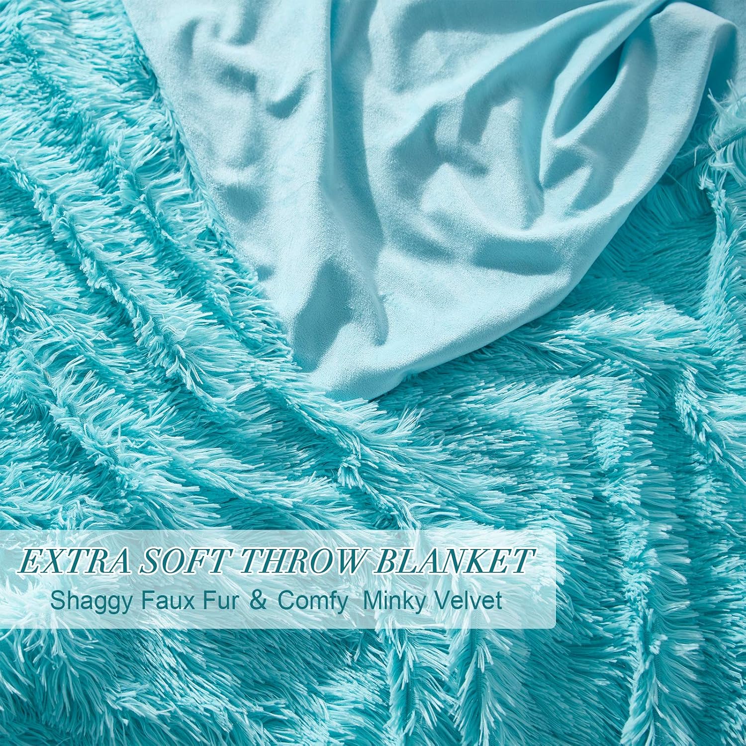 NexHome Soft Shaggy Faux Fur Blanket Throw Blanket 50" x 60", Fluffy Cozy Lightweight Luxury Microfiber Long Faux Fur Decorative Blankets for Sofa Couch Bed Chair Photo Props, Light Blue