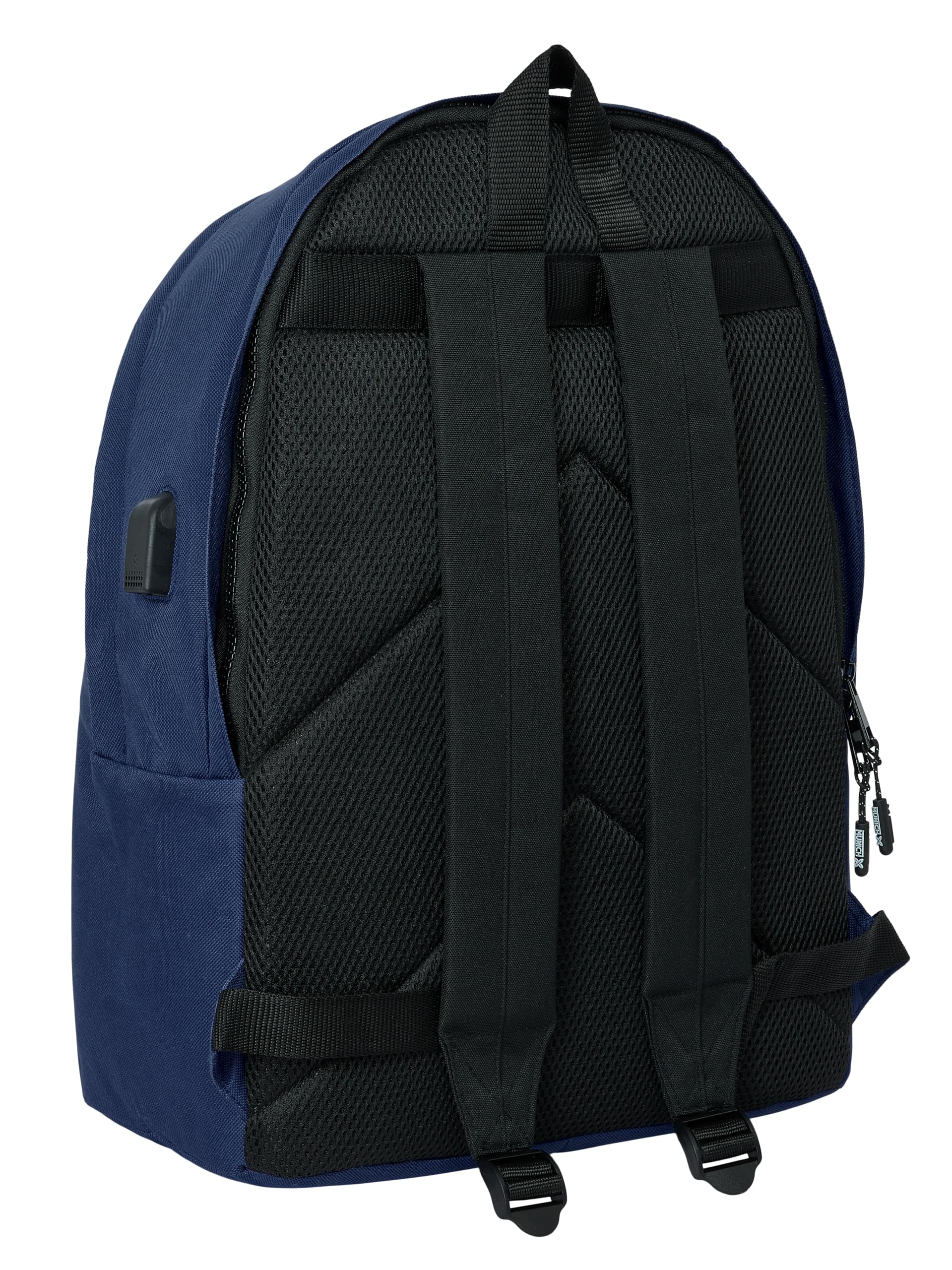 safta Munich Basic - Zaino per computer portatile da 15,6" e USB, ideale per giovani di diverse età, tessuto riciclato, comodo e versatile, qualità e resistenza, 31 x 18 x 44 cm, colore, Blu marino,