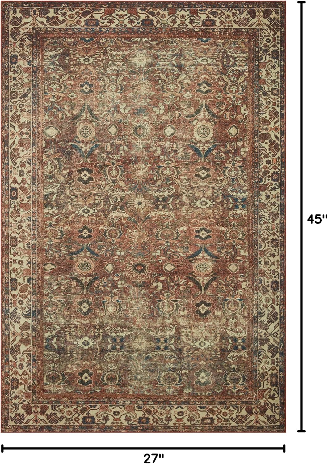 Loloi Magnolia Home by Joanna Gaines Banks Collection BAN-04 Brick/Ivory 2'-3" x 3'-9" .13" Pile Height, Machine Washable, Accent Rug