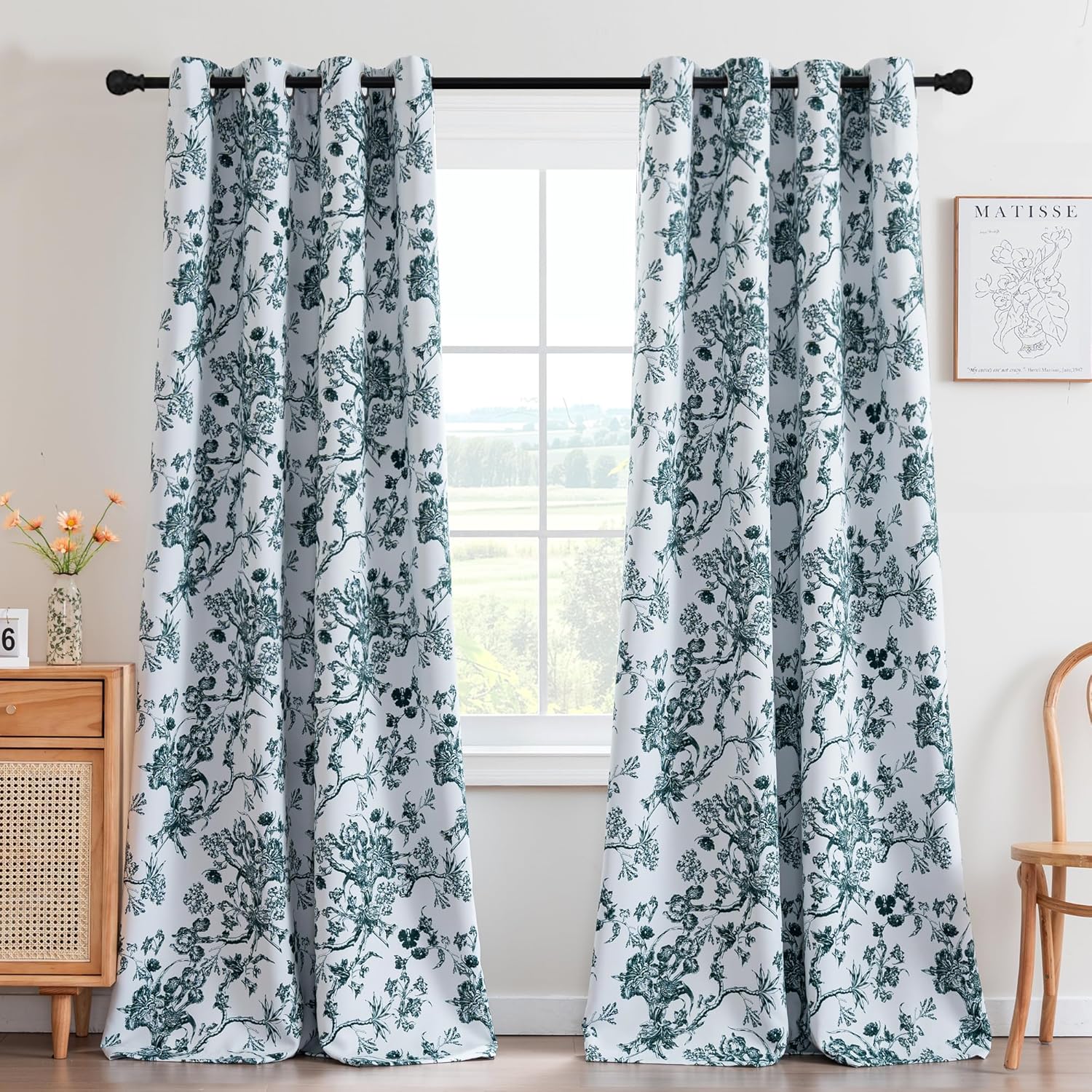 H.VERSAILTEX Blackout Curtains 84 Inch Length 2 Panels Set, Floral Print Drapes Farmhouse for Living Room, Grommet Room Darkening Curtains Vintage Boho Window Treatment(2 Panels, Teal) 52"W x 84"L (Pack of 2) Teal