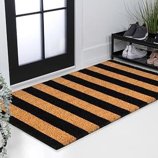 JONATHAN Y Natural Coir Indoor/Outdoor Area Rug 3X4 Natural/Black Stripe, Peater Classic Casual Commerical Doormat Ideal for Door Entrance, Patio, Porch, Backyard, Garages NRF105A-34