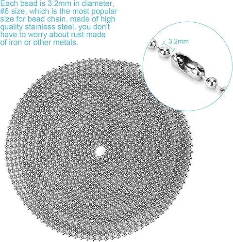 Miniatura 3 de Cadena de tracción de ventilador de techo de 200 pulgadas, (actualización a prueba de óxido) extensión de cadenas de cuentas de 0.126 in, extensores