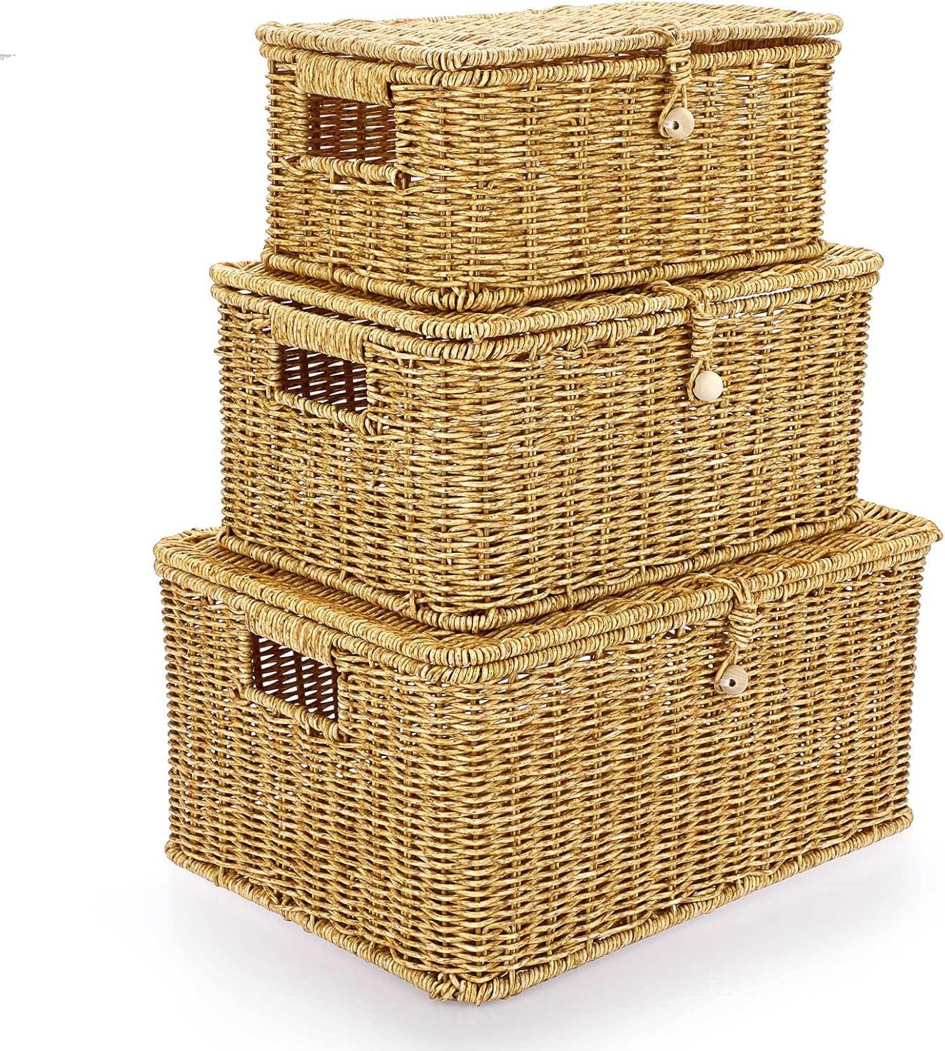 BSTKEY 3 Pack Woven Imitated Rattan Storage Baskets, Large Resin ...