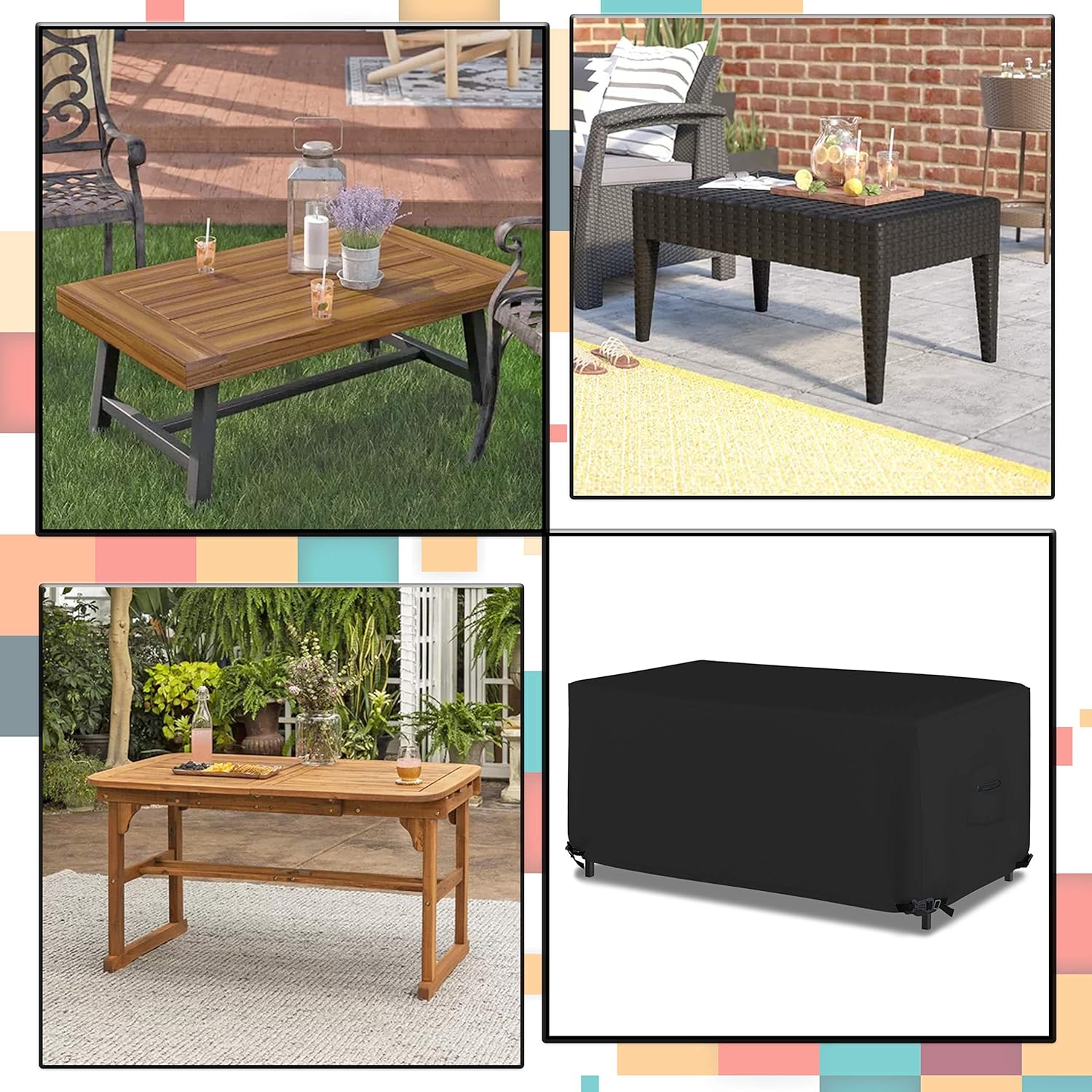 Rectangular / Oval Outdoor Table Cover 18 Oz Waterproof - Rectangle Table Cover with 100% Weather Resistant - With Air Pocket and Drawstrap for Snug Fit (108" W x 50" D x 24" H, Black)