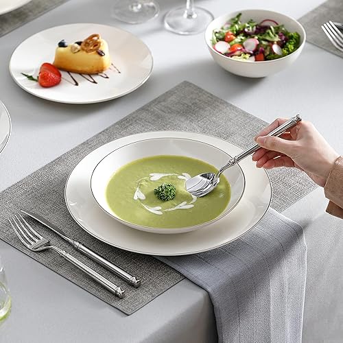 Miniatura 5 de MALACASA Juego de vajilla de porcelana de hueso, juegos de vajilla de 32 piezas de oro blanco para 8, juegos de platos y cuencos de cocina, juego de