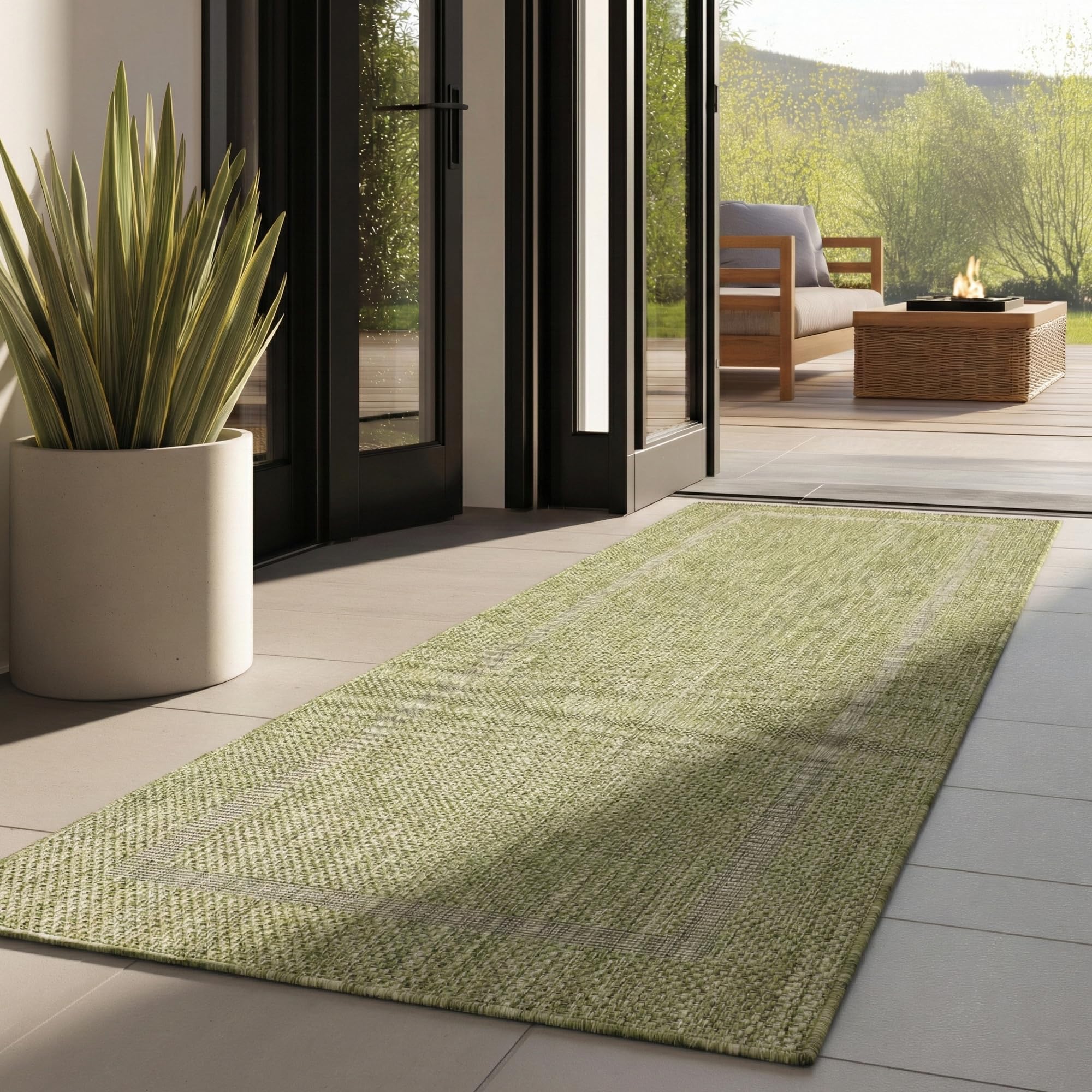 Outdoor Teppich Wetterfest Einfarbiges Design Terrasse Balkon Teppich Rund Küche Garten Sisal-Look Küchenteppich Läufer Flur