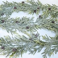 Vista 2 de Winlyn Paquete de 2 guirnaldas de pino artificial esmerilado de Navidad con conos de pino, guirnalda de invierno de 6 pies de largo para Navidad