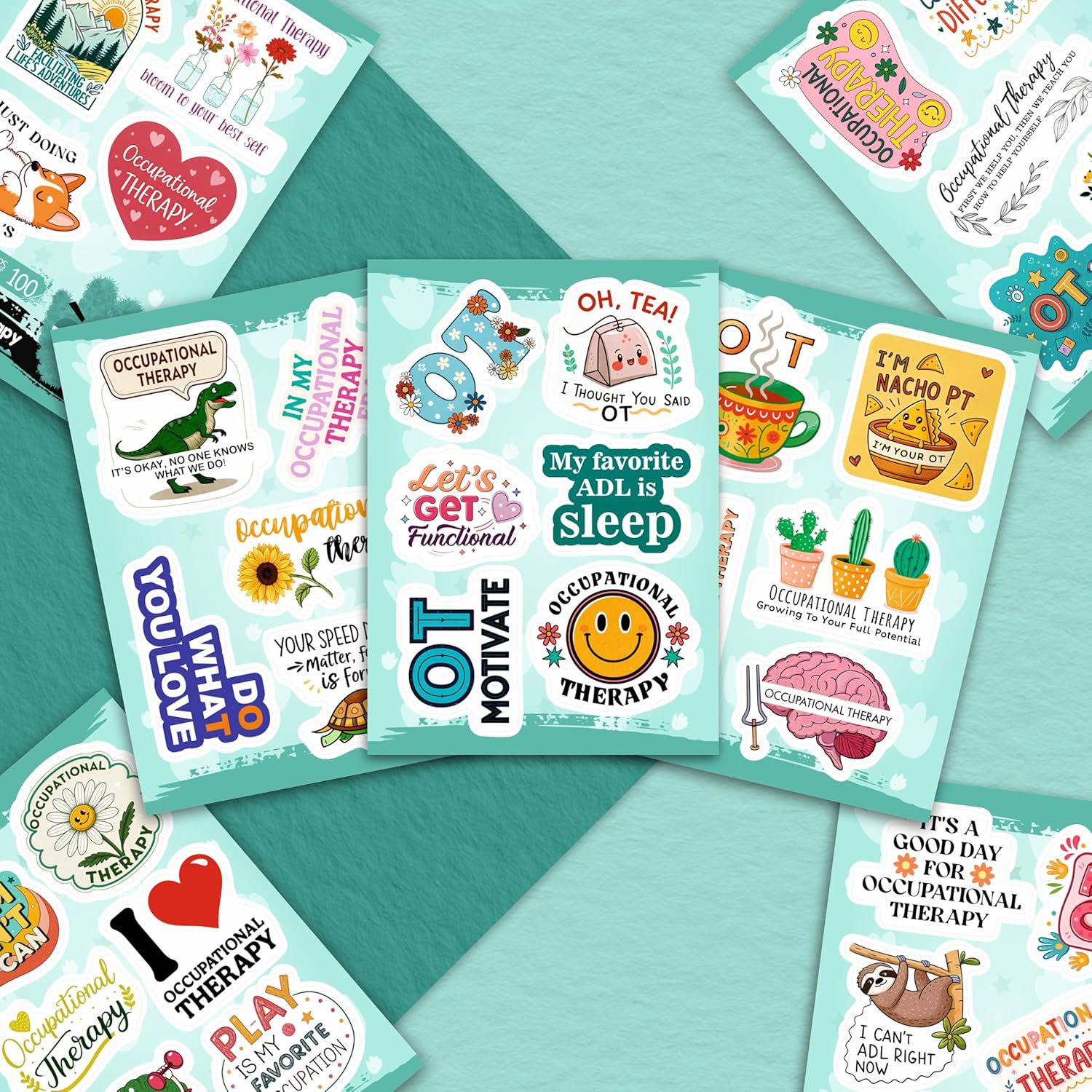 100Pcs Funny Occupational Therapy Stickers and Decals for Water Bottle, Laptop- Occupational Therapy Gifts, OT Day Party Decorations and Favors - Physical Therapist Stickers - Gift for Women & Men - Image 7