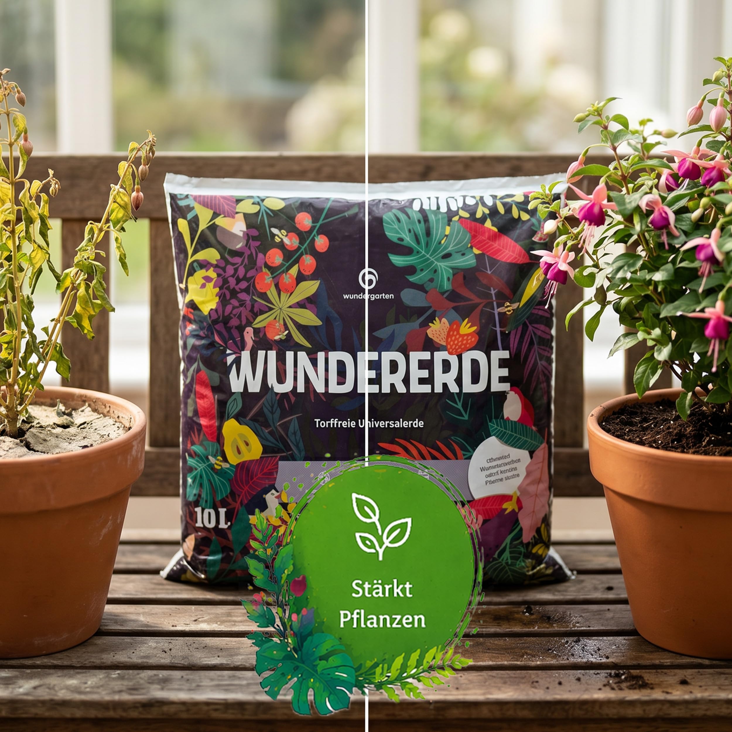 9X 10L Bio Universalerde torffrei – Mit Pflanzenkohle – Wundergarten Wundererde – Blumenerde für Zimmerpflanzen, Kräuter & Balkon – Weniger Gießen & Düngen
