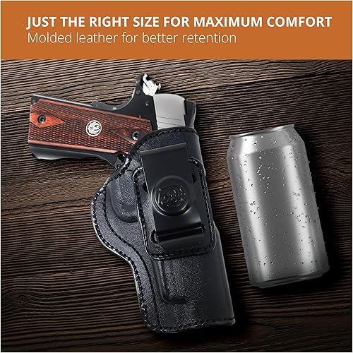 Miniatura 4 de PH - Funda de cuero genuino para pistola de 1911 de 4 pulgadas, funda de cuero para pistola táctica Iwb, funda de transporte oculta de cuero, cómoda