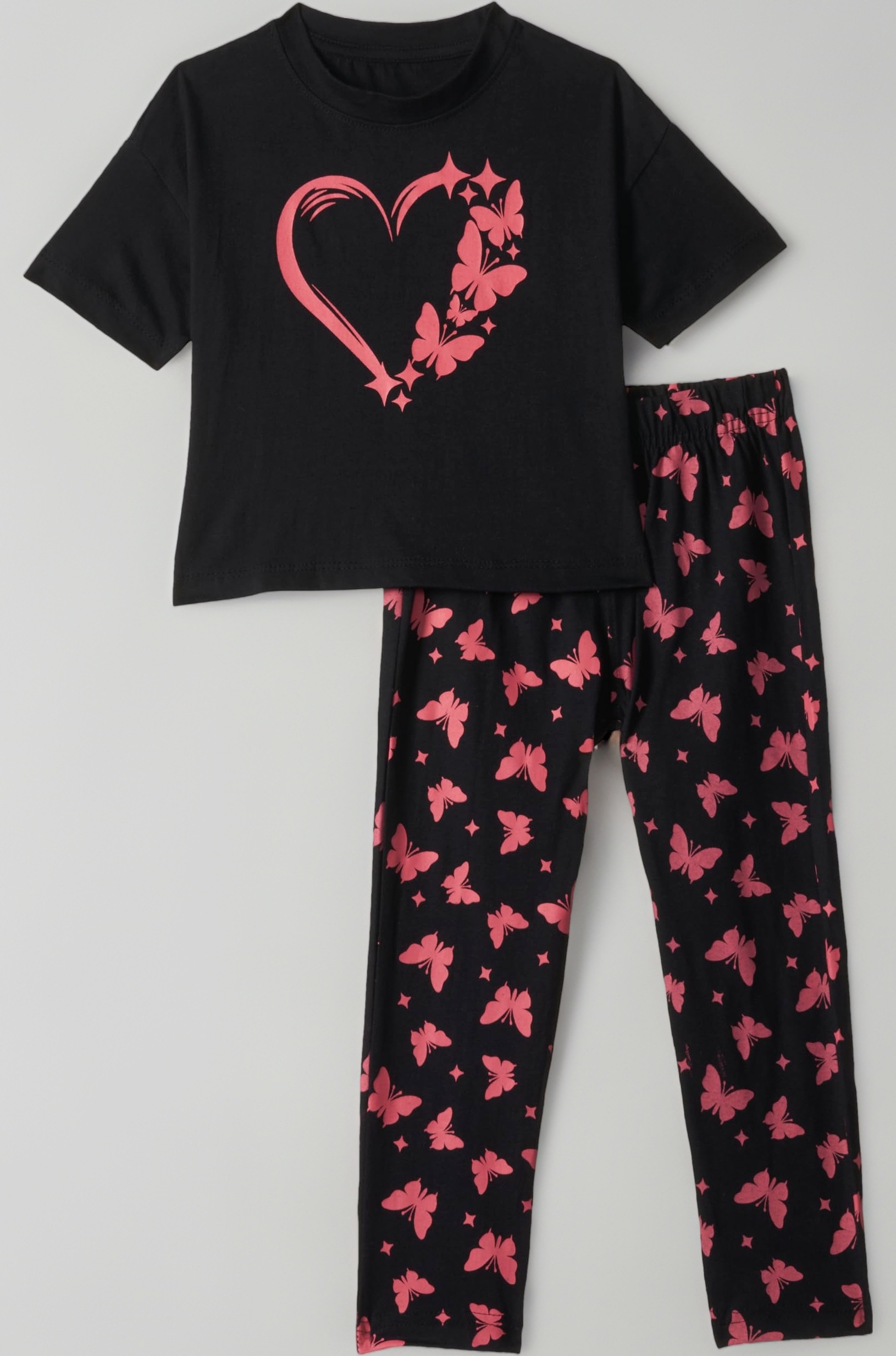 Girls Cotton Printed Oversized Fit Crop Top and Pant Pajama Set