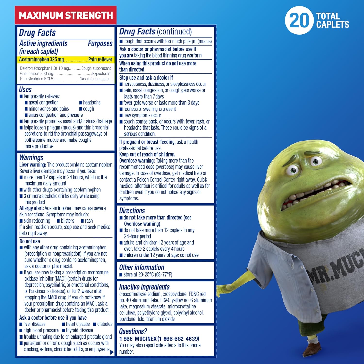 Mucinex Maximum Strength Sinus-Max Pressure and Pain Caplets, 20 Count Relieves Sinus Pressure & Congestion, Headache & Fever, and Thins & Loosens Mucus (Pack of 3)