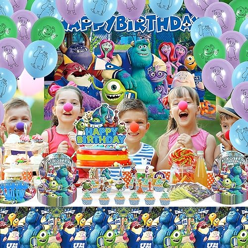 Miniatura 6 de 118 piezas de suministros de fiesta de cumpleaños de monstruo  Decoración temática de película para cupcakes para niños fans  Sirve a 24 invitados