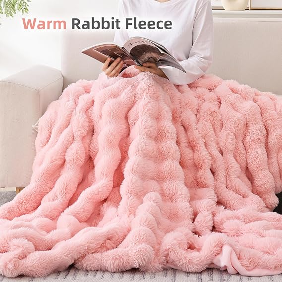 Smoofy Pink Throw Blanket Bubble Blanket - Faux Fur Throw Tlanket 50 x 60 & 60 x 80