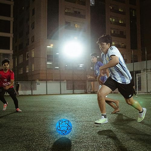 Miniatura 7 de EVZOM Balón de fútbol luminoso oficial juego de fútbol americano, tamaño 3, tamaño 4, tamaño 5 para niños, niñas, adultos, al aire libre, interior,