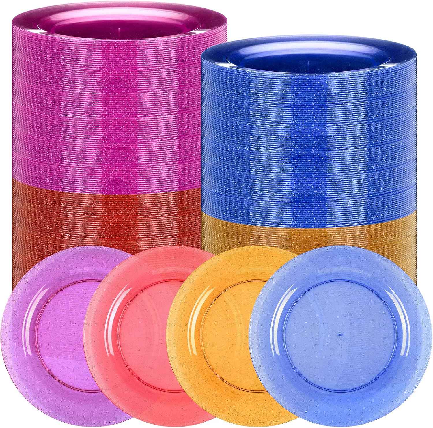 Didaey 100 Pcs Gold Glitter Plastic Plates Neon Clear Plates Disposable Dessert