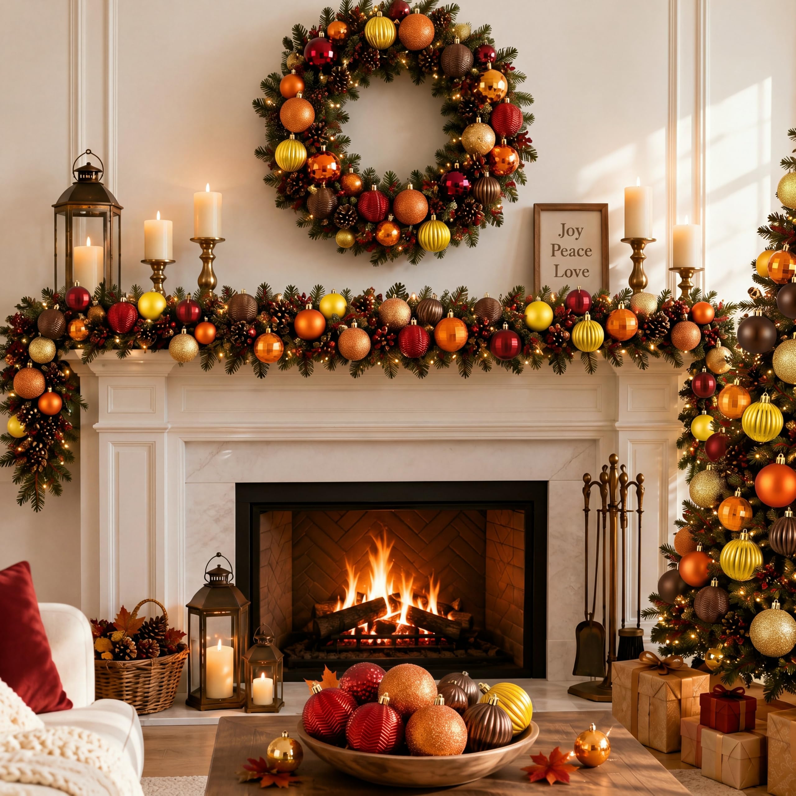 Lunmon 64 adornos de bola de otoño para árbol de Navidad con purpurina, dorado, naranja, rojo, marrón, decoración de otoño, adornos de cosecha de varios tamaños para suministros de fiesta,
