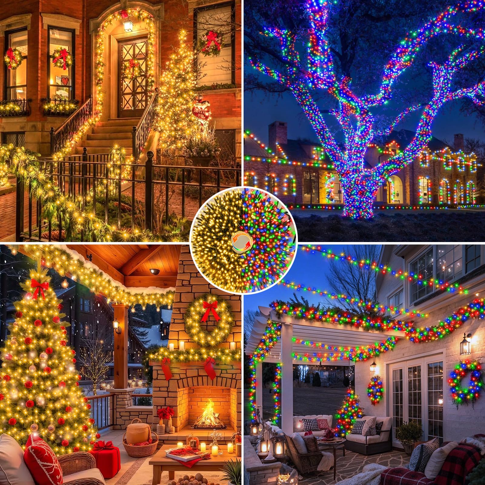 Zwei Farben 30M Lichterkette Außen 1500 LED Cluster Lichterkette mit Timer | Fernbedienung Lichterketten Weihnachtsbaum mit Stecker für innen außen Baum Hochzeit Dekor (Warmweiß oder Mehrfarbig)