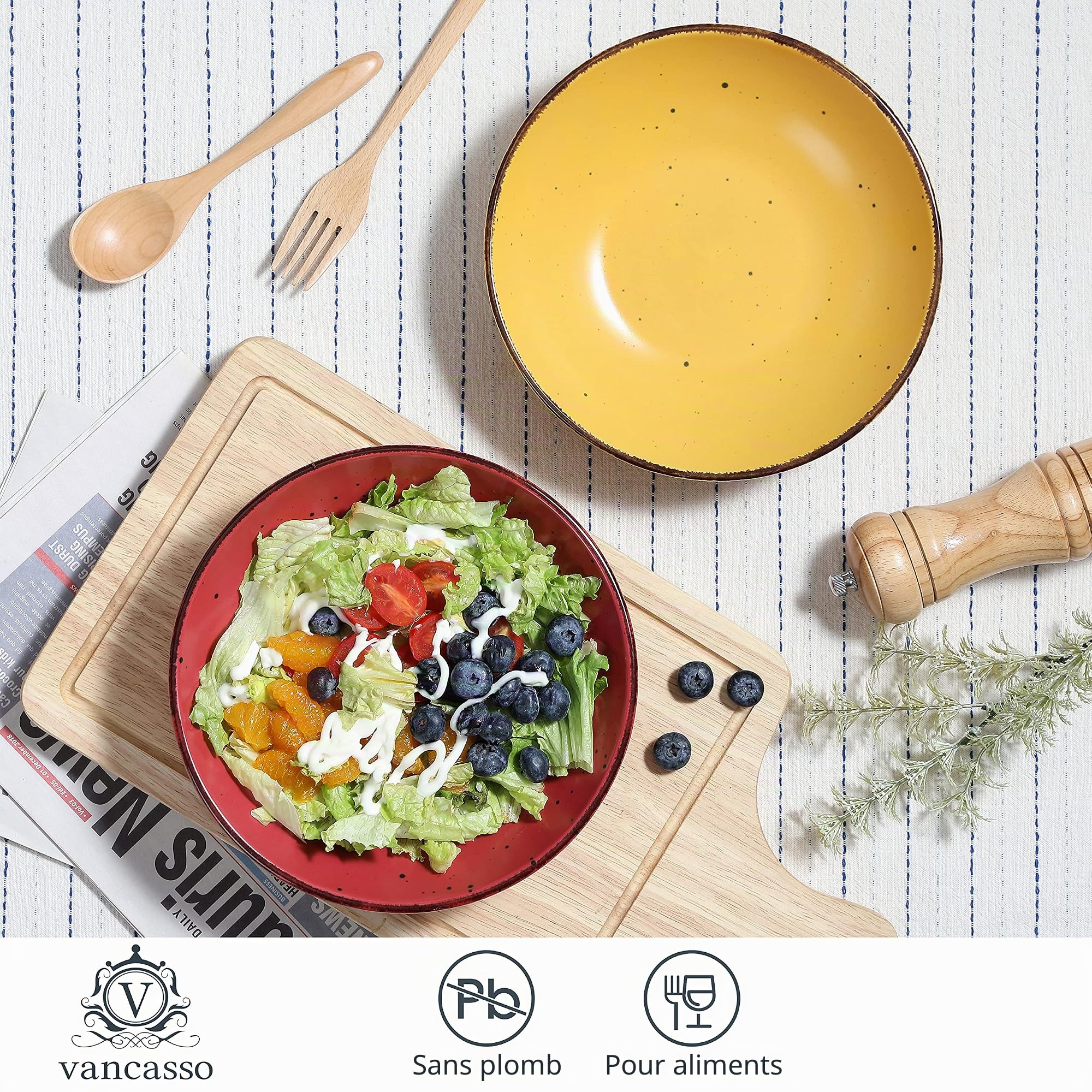 vancasso, Série Moda, Assiette Creuse en Céramique, Assiette à Soupe Saladier - 4 Pièces