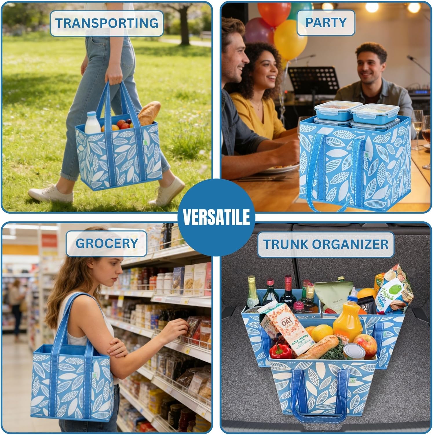 VENO 3 Pack Reusable Grocery Bags, Shopping Bags for Groceries, Tote with Handles and Hard Bottom, Foldable Shopping Cart Organizer, Water Resistant, Heavy-Duty (Spring Breeze, 6 Gallon) - Image 6