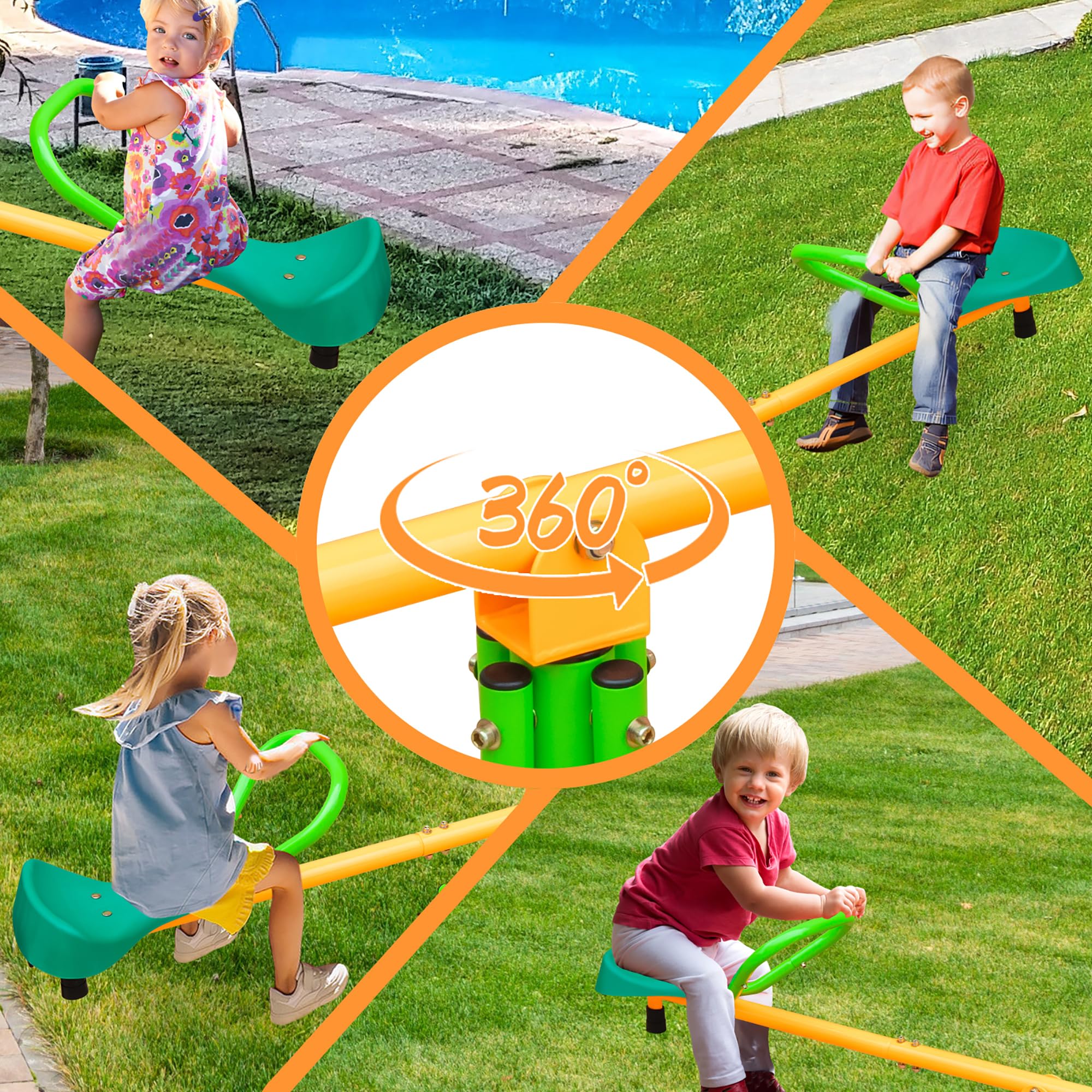 2-Sitzer Wippe 180 cm Kinderwippe Garten extra lang Outdoor Spielgerät Stahlrahmen gelb-grün