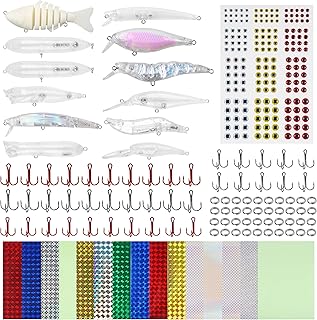 Unpainted Fishing Lures Making Kit, 286pcs DIY Lure Blank Crankbaits Minnow Hard Bait Set with Treble Hooks,Split Rings,3D Eyes,Fishing Lure Stickers Pliers DIY Fishing Tackle