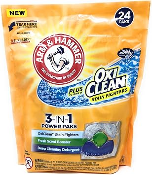 Arm & Hammer 3-IN-1 Laundry Detergent Power Paks, Fresh Scent with OxiClean, 24 ct (Pack of 2)