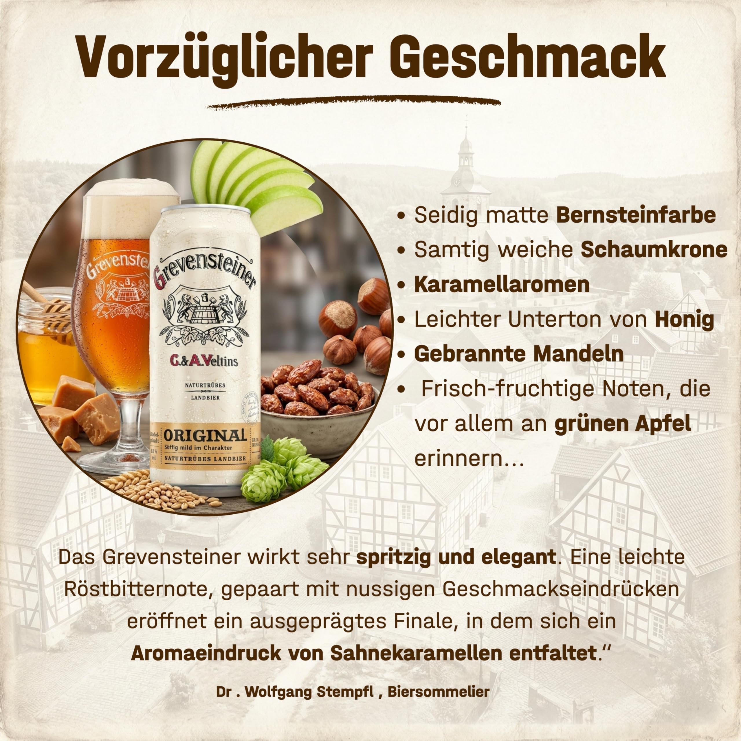 Grevensteiner Original Landbier Naturtrüb, EINWEG (24 x 0,5 l Dose) – Naturtrübes Landbier süffig & mild mit Nuss- und Röstbitternote, 5,2% Alkohol – matte Bernsteinfarbe mit Orange-Reflexen