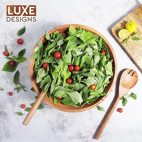 Miniatura 7 de Luxe Designs Juego de ensaladeras de madera, cuenco decorativo seguro para alimentos y sostenible, cuenco de madera para frutas y ensaladas, fácil