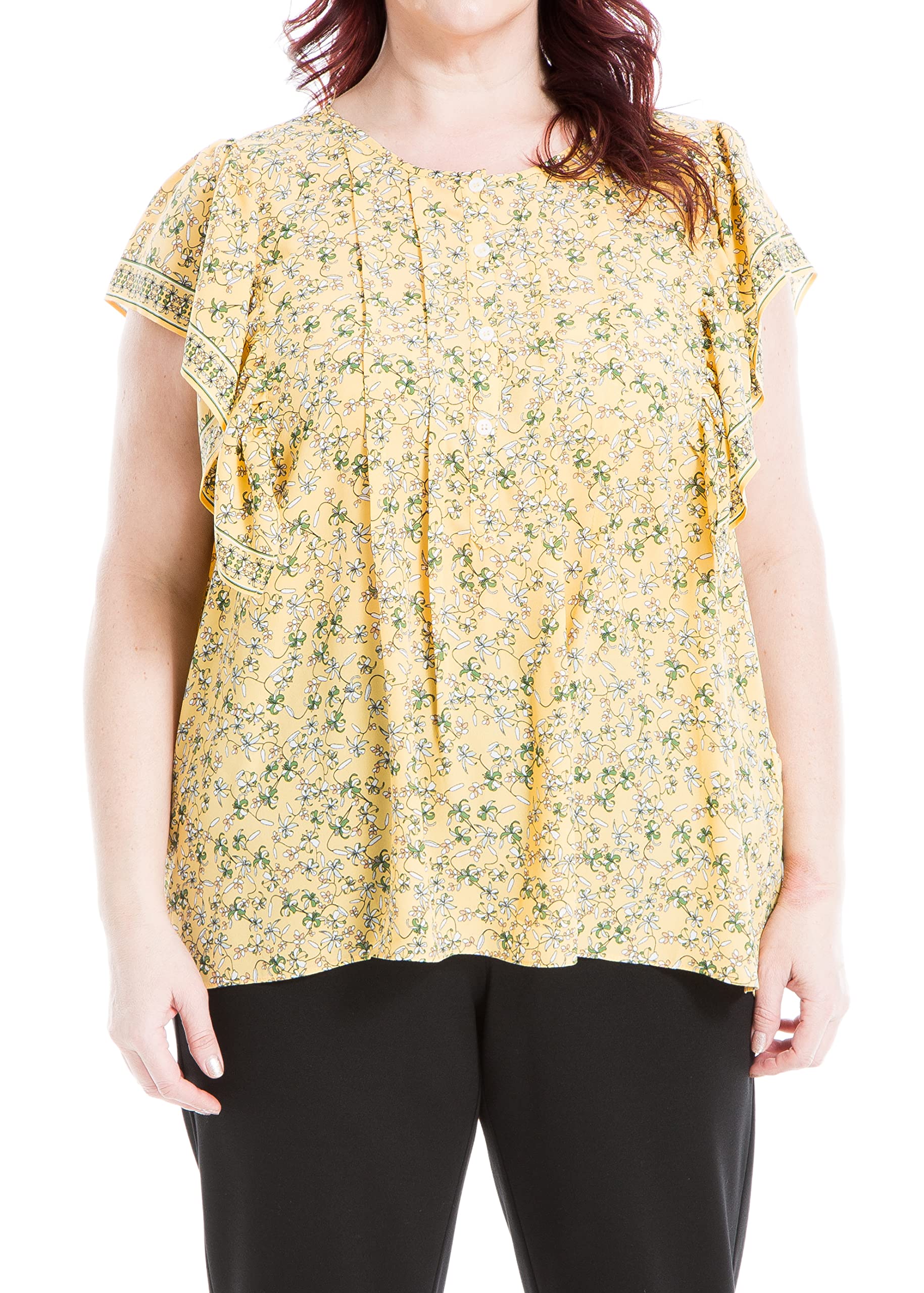 Max StudioWomen's Pintuk Flutter Sleeve Blouse Shirt