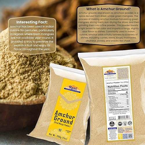 Miniatura 4 de Rani Amchur (Mango) - Especias en polvo molido de 7 onzas (7.05 oz)  Todo natural, origen indio, sin color, apto para gluten, vegano, sin OMG, sin