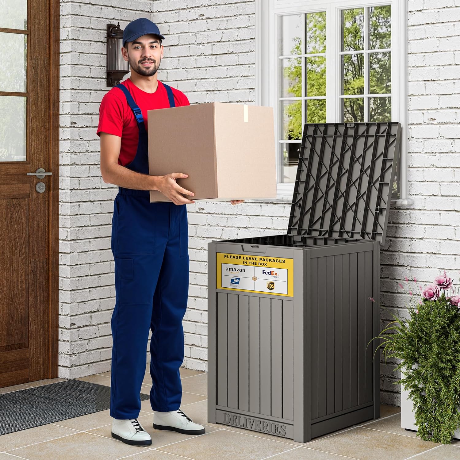 Package Delivery Box With Sign for Outside, Outdoor Storage with Lockable Secure, Large Double Wall Resin Outdoor Package Delivery and Waterproof, 48 Gallon - Image 4