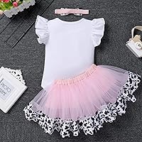 Vista 51 de IBTOM CASTLE Conjunto de ropa para niñas de 1er cumpleaños con diseño de pasteles, falda tutú, diadema y accesorios para fotos Rosa - dos largos